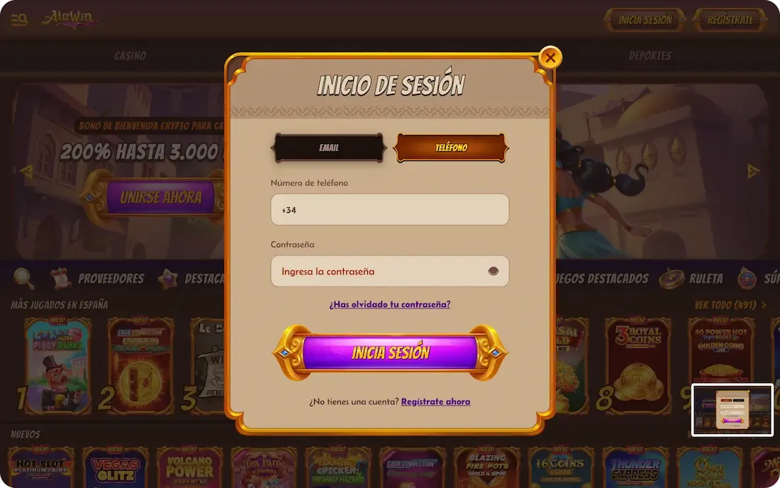 iniciar sesión en el casino alawin correo numero de telefono